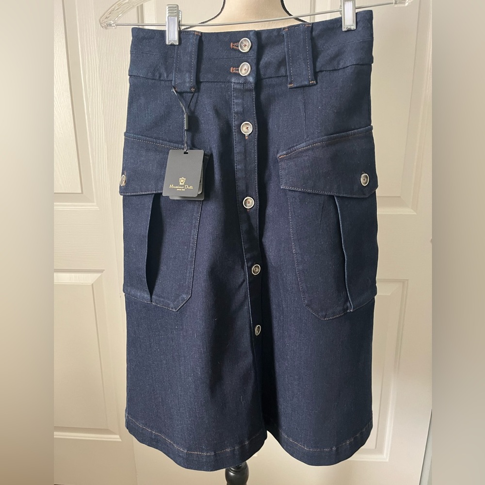 NWT Massimo Dutti Navy Denim Cargo Skirt with Front Pockets - Women’s 4